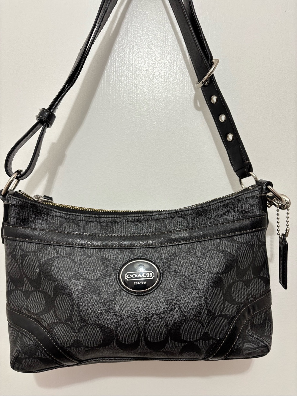 Coach Black Signature Pattern Shoulder Bag